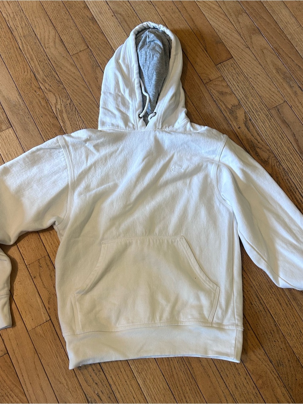 Champion Men's Cream Hoodie with Gray Lined Hood